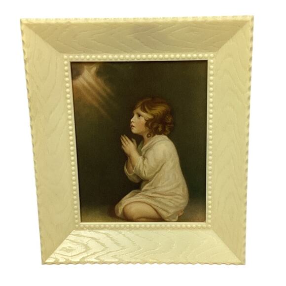 Vintage 1960s Girl Praying to Holy Spirit 7" by 6" Print in Plastic Frame - Picture 1 of 3